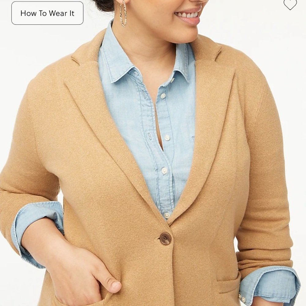 NWOT J Crew schoolboy sweater blazer 3X in tan (heather acorn)